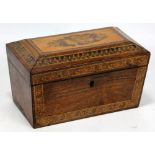 A Tunbridge ware two division tea caddy of rectangular form, width 20.5cm.Additional InformationSome