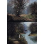 LES PARSON (20th century); pair of oils on canvas, woodland scenes with a boy and girl before a