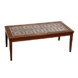 A rectangular teak tile top coffee table, 116 x 55cm (af).Additional InformationOne leg has been off