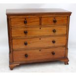 A 19th century mahogany chest of two short and three long drawers on bracket feet, 107 x 115cm (af).