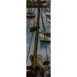 JAMES D RUSSELL; oil on board, 'Boats', stylised harbour scene depicting boats in harbour, signed