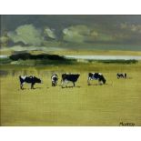 CECIL MAGUIRE (Irish, born 1930); oil on artist's board, 'Lough Erne Country', study of cows