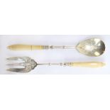 WILLIAM HUTTON & SONS LTD; a pair of Victorian hallmarked silver marine ivory handled salad