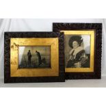 Two rectangular Macclesfield School of Carving wooden picture frames, each with black and white