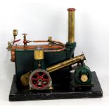 A scratch built steam driven stationary engine with Stuart dial, width 33cm (af).Additional