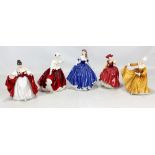 Five Royal Doulton figures: HN2265 'Sara', HN2381 'Kirsty', HN2937 'Gail', HN2399 'Buttercup' and '