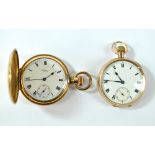 An early 20th century 9ct yellow gold crown wind open faced pocket watch, the white enamel dial