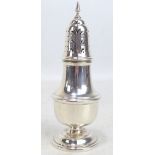 BARKER BROS SILVER CO; an Elizabeth II hallmarked silver baluster sugar caster with pierced domed