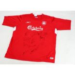 LIVERPOOL F.C.; A multi-signed replica 2005 shirt including Gerrard, Kewell, Alonso, Hypia, etc.