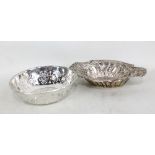 NATHAN & HAYES; a Victorian hallmarked silver shaped oval pin dish with foliate scroll and lattice
