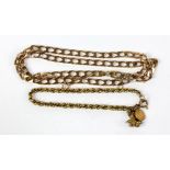 A 9ct yellow gold flat link chain necklace, with safety chain, length 46cm, and a rope twist