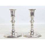 A pair of plated candlesticks modelled as Georgian taper sticks, height 17.5cm.