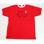 LIVERPOOL F.C.; a signed replica 1970s football shirt signed by Robbie Fowler, Ian Rush, John