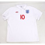 WAYNE ROONEY; a signed replica England home shirt.