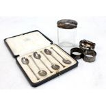 MAPPIN & WEBB; a cased set of six hallmarked silver coffee spoons, a silver oval salt, two silver