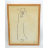 UNATTRIBUTED; single line pencil study, a figure in a hat, signed indistinctly lower right and