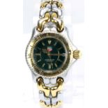 TAG HEUER; a bi-metallic lady's wristwatch, the circular dial set with baton numerals and date