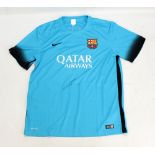 LIONEL MESSI; a signed replica Barcelona away football shirt.