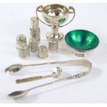 A small lot of variously hallmarked silver items including a miniature trophy, William Neale & Son