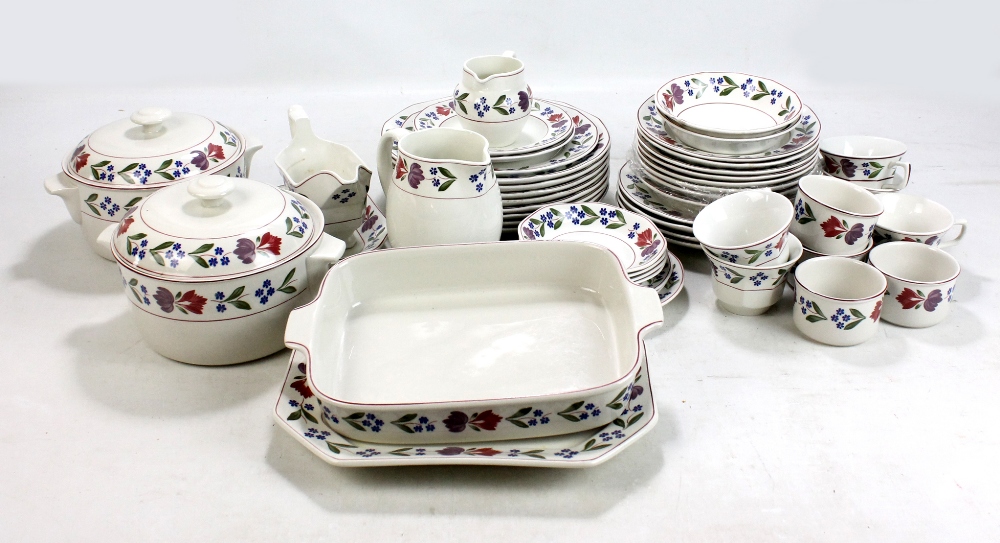 ADAMS; an 'Old Colonial' pattern decorated dinner and tea ware including two lidded tureens, cups