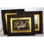 Three rectangular Macclesfield School of Carving wooden picture frames, all presented with black and