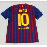 LIONEL MESSI; a signed replica Barcelona football shirt.