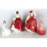 Four Royal Doulton figures: HN2832 'Fair Lady', HN2399 'Buttercup' and smaller sized HN1368 'Rose'