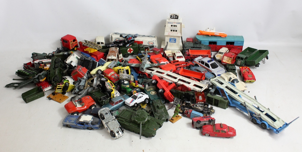 A group of loose model vehicles including Dinky, Corgi, Tonka etc, all playworn. Additional