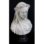 A Parian ware bust, 'The Bride', after the R. Monti original, veiled bride wearing garland of