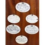 An unusual group of six 19th century ivory carriage pass tokens, each inscribed for The Metropolitan
