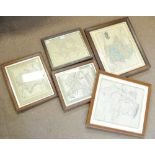 Five engraved maps of France including 'Ancient France' after T Hewett Key, 38 x 32cm, all framed