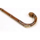 A late Victorian gadget walking stick with bamboo shaft and internal horse measuring stick, unnamed,