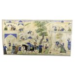A circa 1900 Mughal school gouache on rectangular ivory panel depicting figural court scenes in