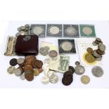 A mixed lot of British coinage to include a George III halfpenny and a Victorian 1887 crown.