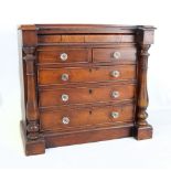 A Victorian mahogany table top Scotch chest of two short over three long drawers with 'secret'