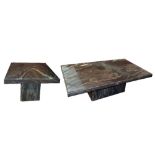 A composite marble effect rectangular coffee table, 139 x 84cm, and a similar smaller square