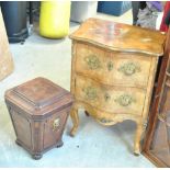 A small walnut serpentine chest of two drawers with cross-banded detail for restoration, 75 x