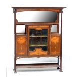 A GARDNER & SONS; an Art Nouveau mahogany and inlaid display cabinet with mirrored back, glazed