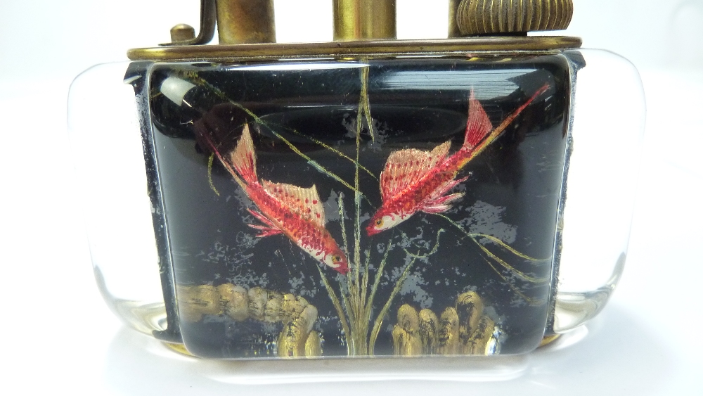 DUNHILL; a rare Aquarium lighter and matching cigarette box, the perspex lighter decorated with - Image 7 of 22