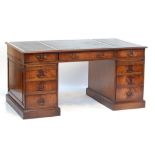 A good quality reproduction mahogany and green leather pedestal desk, width 157cm.