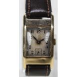 OMEGA; an early to mid-20th century 9ct yellow gold tank cased mechanical wristwatch, the