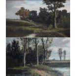 ABRAHAM HULK JUNIOR (1851-1922); two oils on canvas, 'Autumn in Suffolk' and 'View Near Arundel (