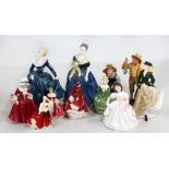 Ten Royal Doulton figures comprising HN2304 'Adrienne' (second), HN2334 'Fragrance' (second), HN3174