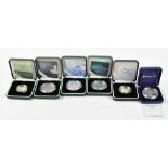 Six silver proof mixed denomination coins comprising 2005 Nelson £5, 2006 Brunel £2 (x2) and three