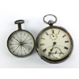 A. ABRAHAM OPTICIANS OF LIVERPOOL; a George IV hallmarked silver compass, the enamel dial by A.