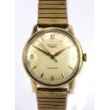 LONGINES; a mid-20th century automatic gentleman's wristwatch, the dial set with Arabic and baton