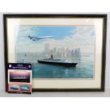 JOHN YOUNG; a signed limited edition coloured print, 'Salute to the Queen', study of Cunard Queen
