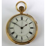 An early 20th century 18ct yellow gold crown wind open faced chronograph pocket watch, the white