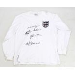 ENGLAND LEGENDS; a multi-signed replica England shirt with Wayne Rooney, Bobby Charlton, Alan