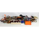 A quantity of costume jewellery including bead necklaces, earrings, bracelets, fashion watches,